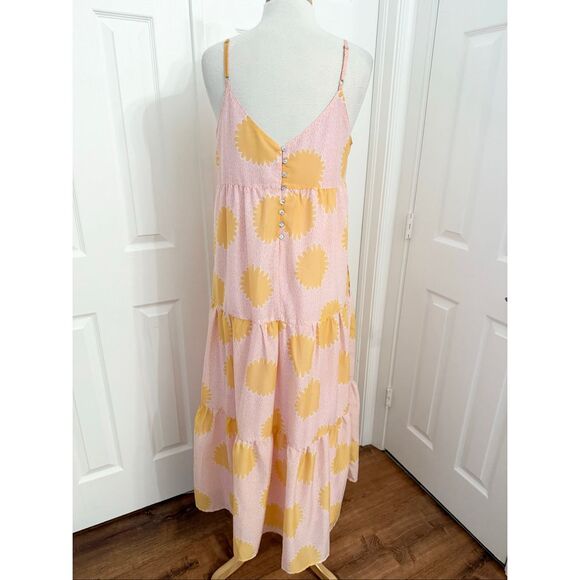 J. Marie Sun Floral Pink Orange Spaghetti Strap Tiered Summer Midi Maxi Dress L - Picture 3 of 5